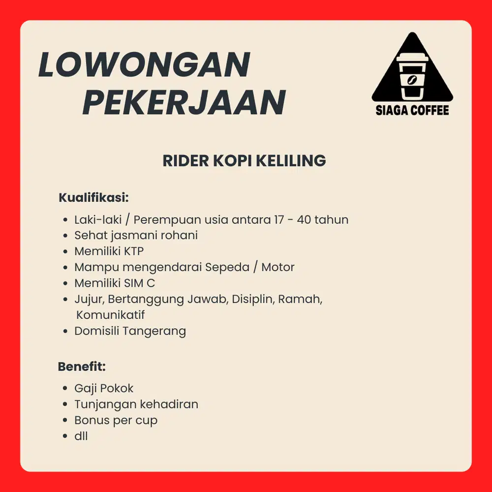 DIBUTUHKAN SEGERA: RIDER KOPI KELILING