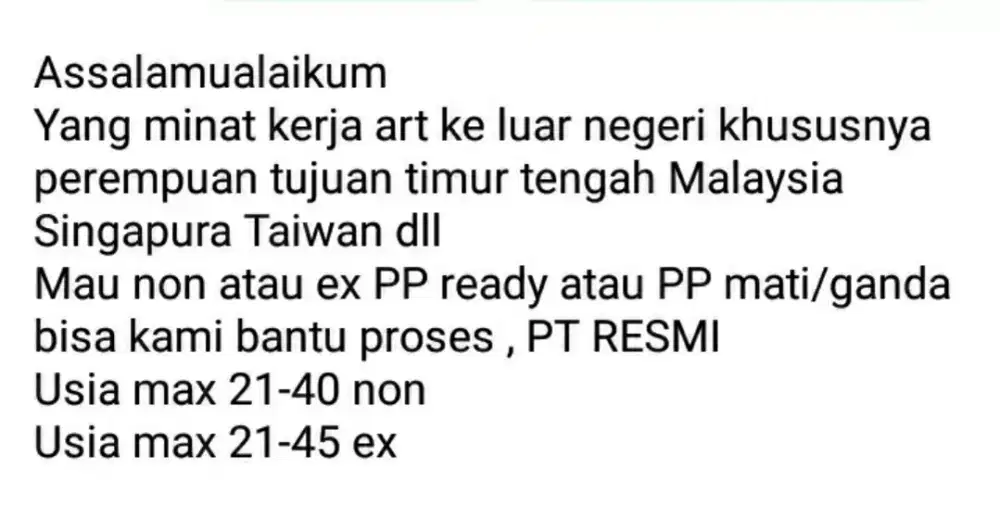 Info loker luar negri khusus perempuan