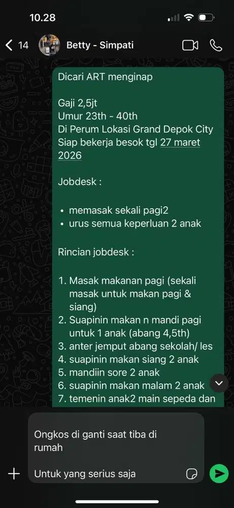 Di cari ART Momong gaji 2,5jt