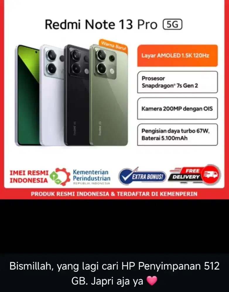 SECOND XIAOMI REDMI NOTE 13 PRO 5G / 12-512GB