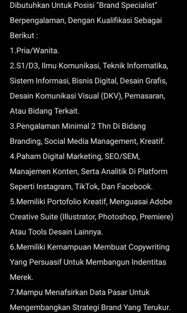 Lowongan Kerja Brand Specialist - (Team Kreatif)
