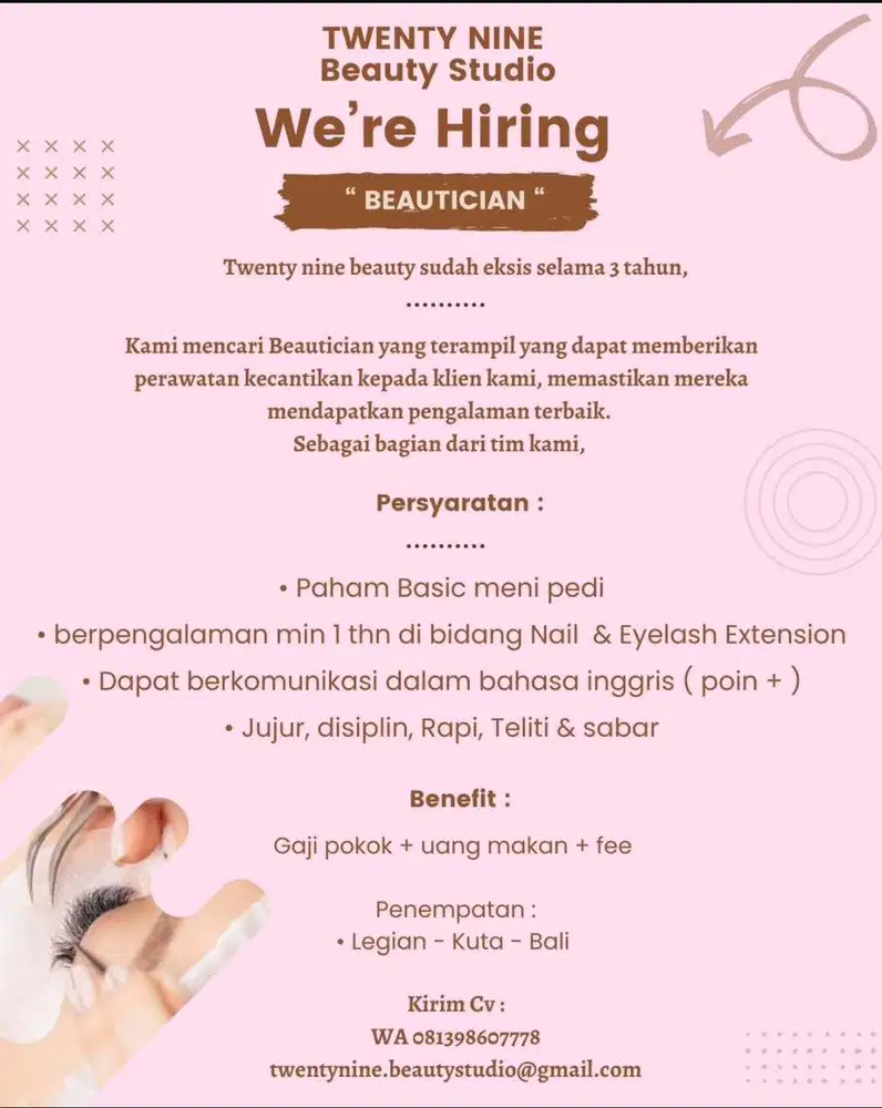 Beautician hiring !