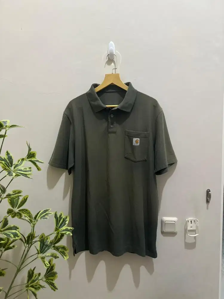 Kaos Kerah Carhartt Pocket Polo Shirt Original Faded Olive Green