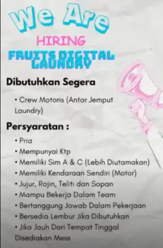Di butuhkan SEGERA Crew Motoris/ Kurir Motor