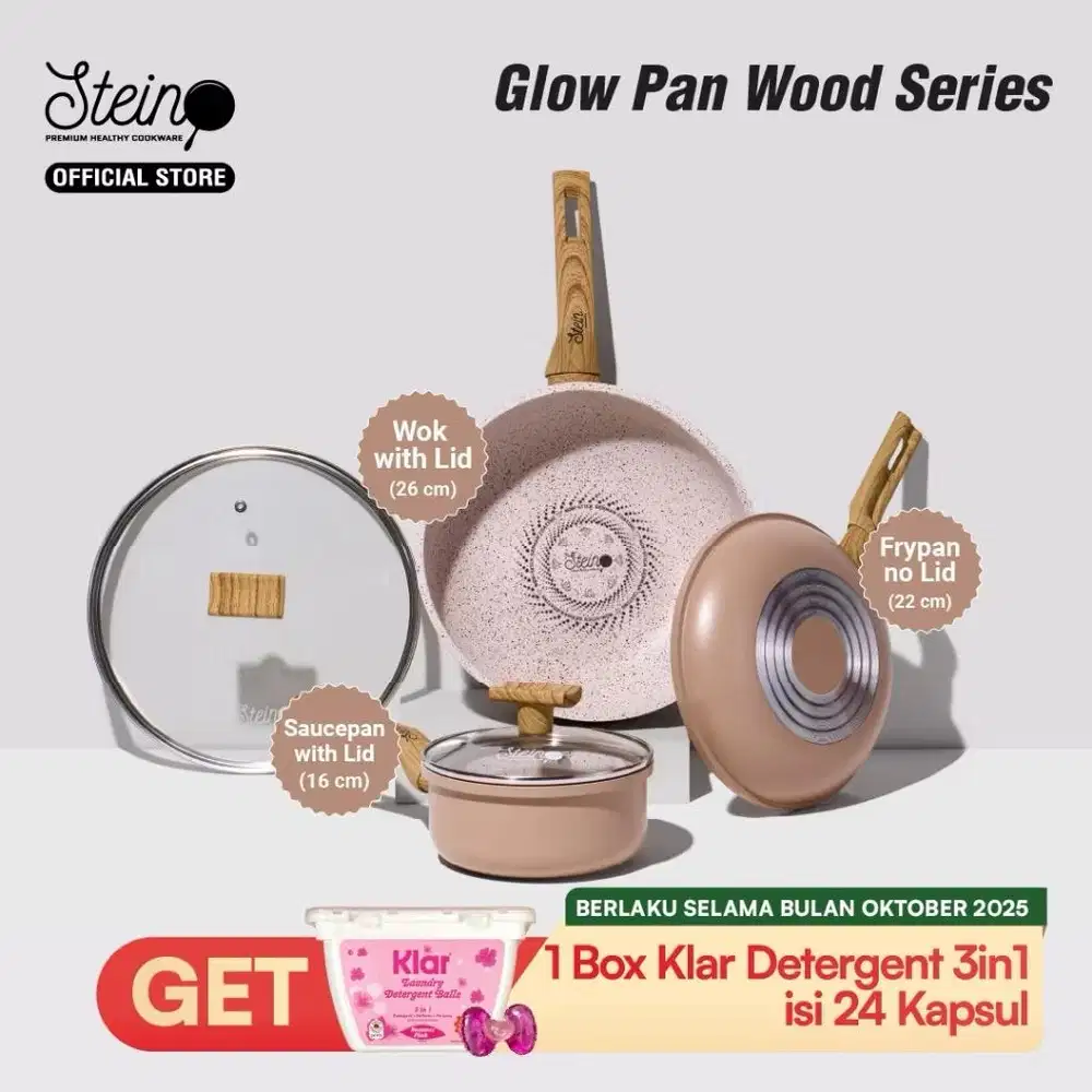 STEIN Glowpan Set 5in1 Wood Handle - Panci Set Lapisan Marbel