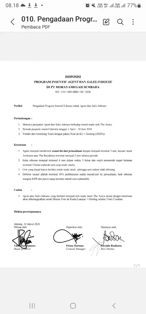 Araya Open Recruitment Marketing Executive Properti