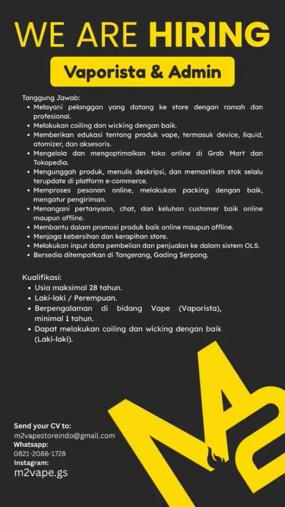 Dibutuhkan Vaporista Segera