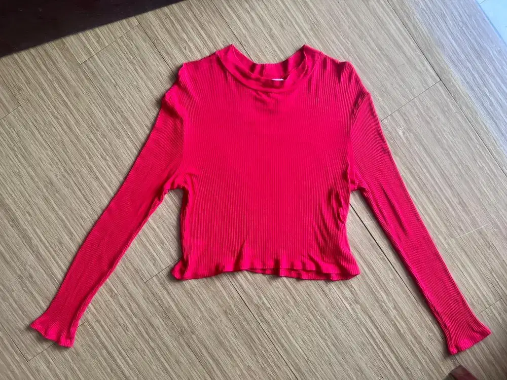 H&M Long Sleeve Top Basic Knit Lengan Panjang Merah