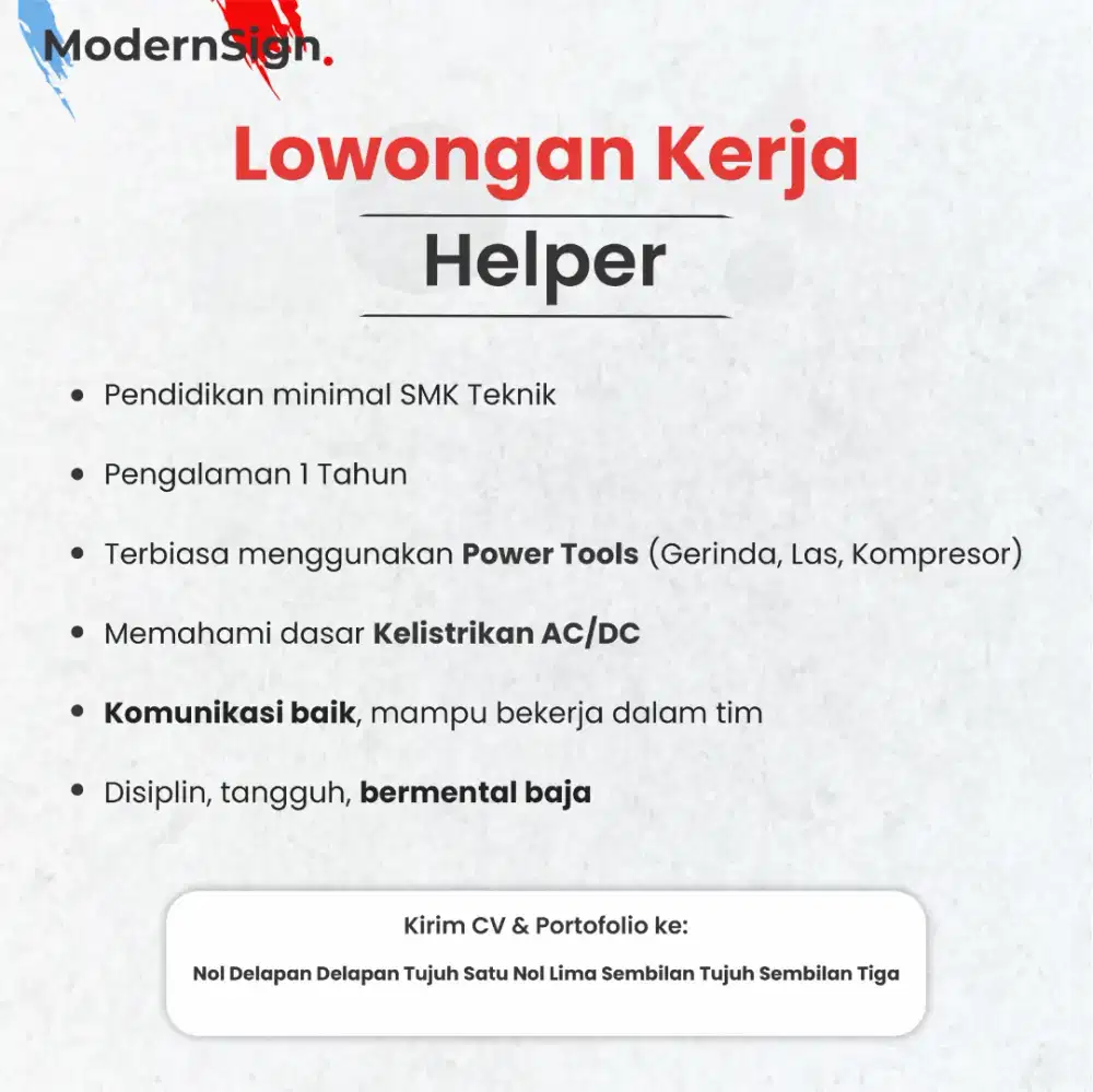 LOWONGAN KERJA HELPER