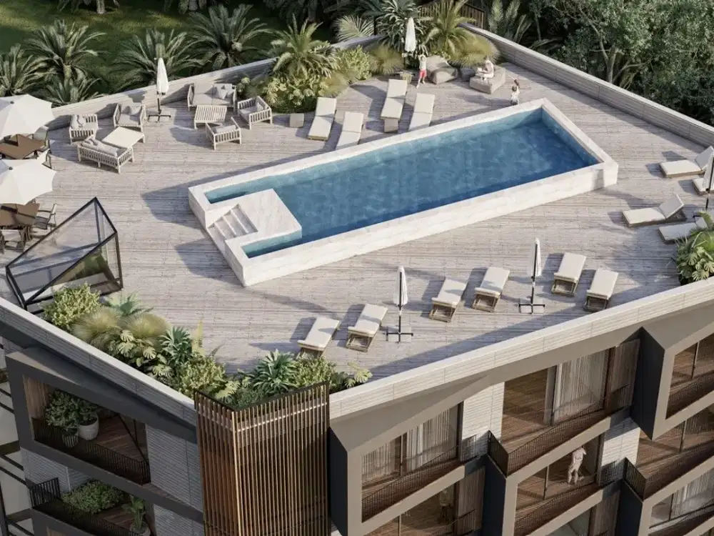 Apartemen premium dengan kolam infinity di rooftop dan pemandangan laut panorama