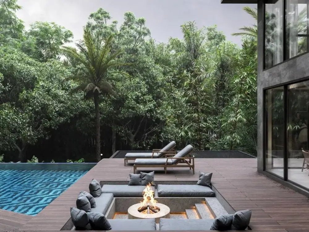 Vila desainer 4 lantai dengan pemandangan sungai dan hutan di Bali!