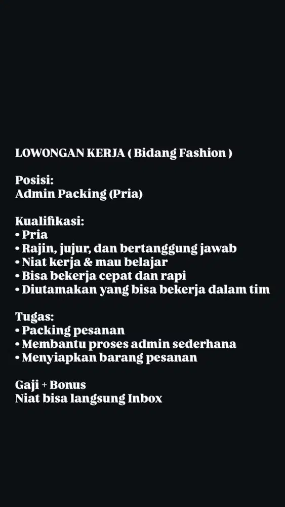 Lowangan Admin Packing
