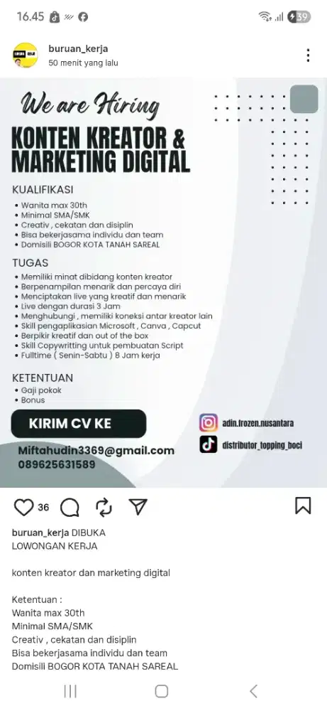 Loker konten prodak wajib bisa edit vidio