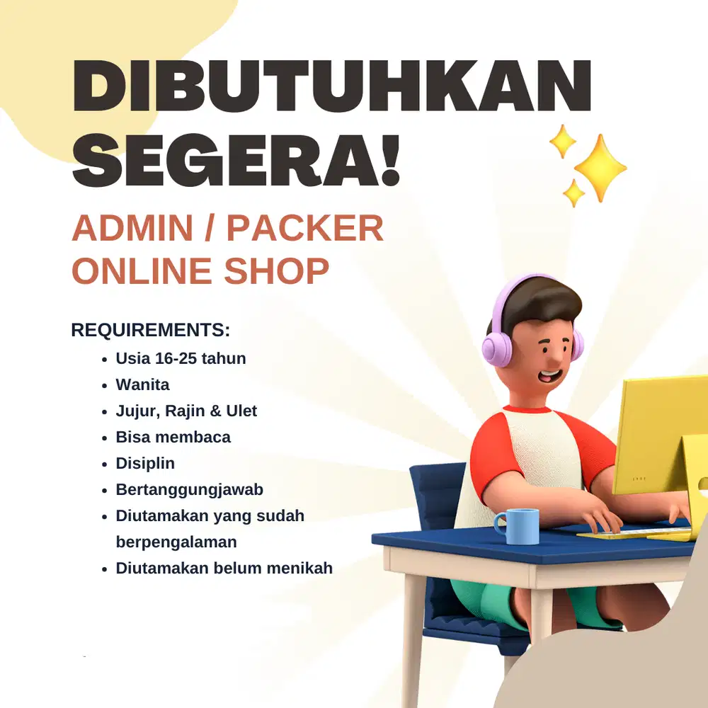 DIBUTUHKAN ADMIN PEREMPUAN UNTUK ONLINE SHOP