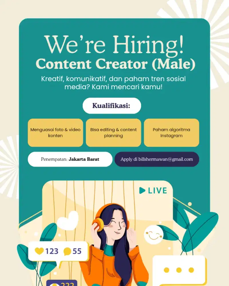 DIBUTUHKAN SECEPATNYA: LOWONGAN KERJA CONTENT CREATOR DI BIDANG KOPER