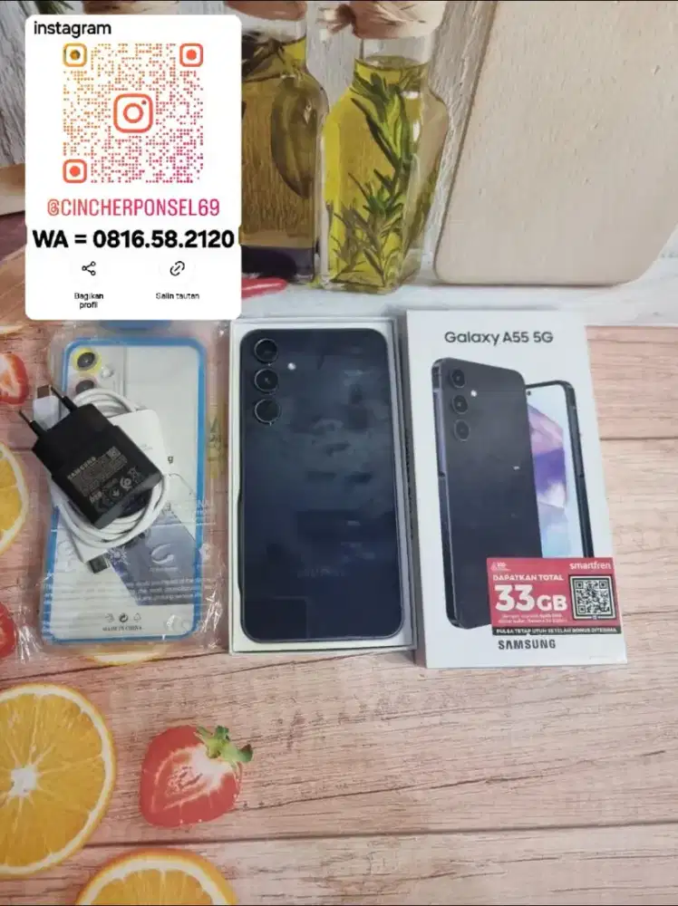 Jual hp likenew samsung A55 5g 8/256 5g grns resmi sein free ADAPTOR