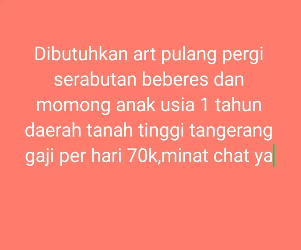 Dicari cepat art beberes daerah kehakiman tanah tinggi tangerang