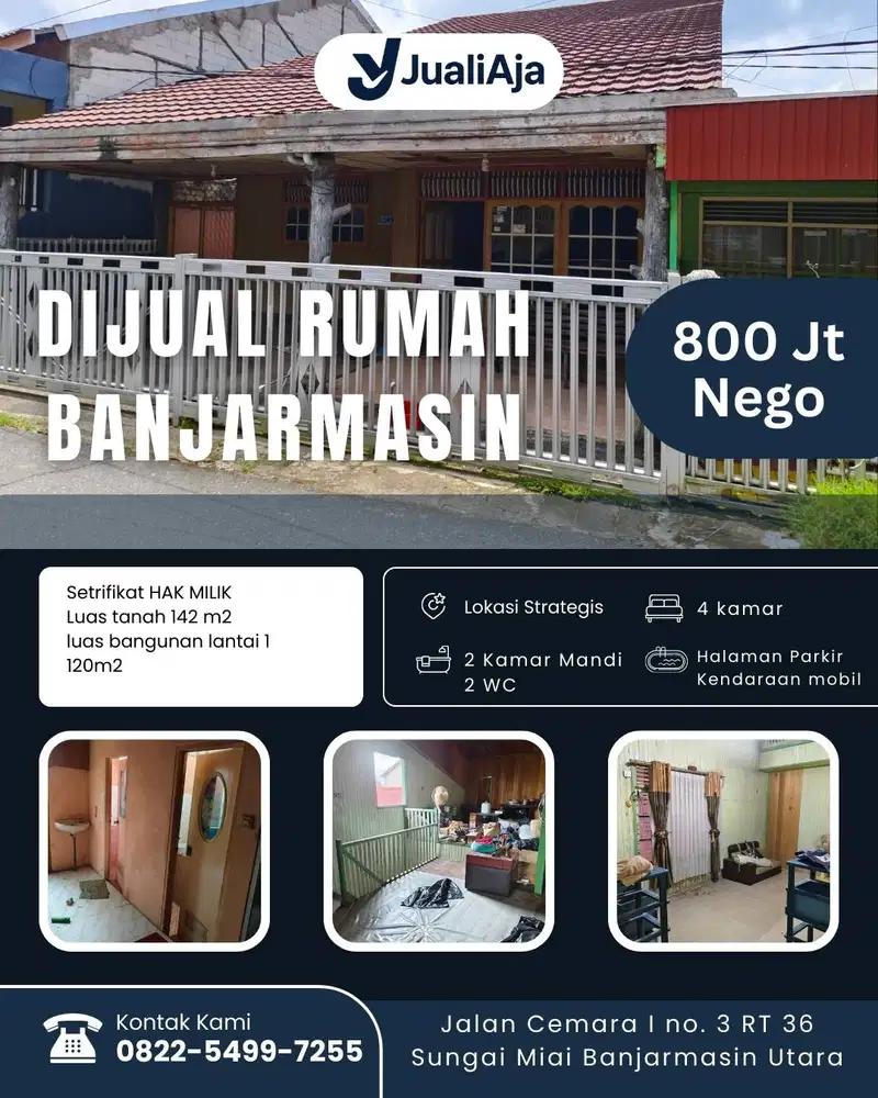 Dijual Rumah Banjarmasin JL Cemara cocok untuk usaha kost-kostan