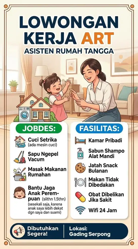 Dibutuhkan ART Menginap di Gading Serpong