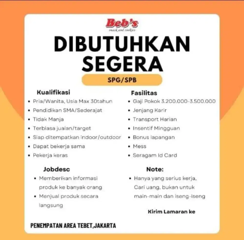 Lowongan kerja SPG/SPB