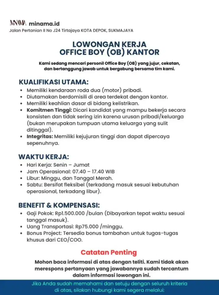 Lowongan kerja office boy