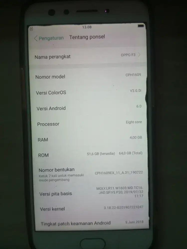 Oppo f3 4/64 fp,  putih gold batangan