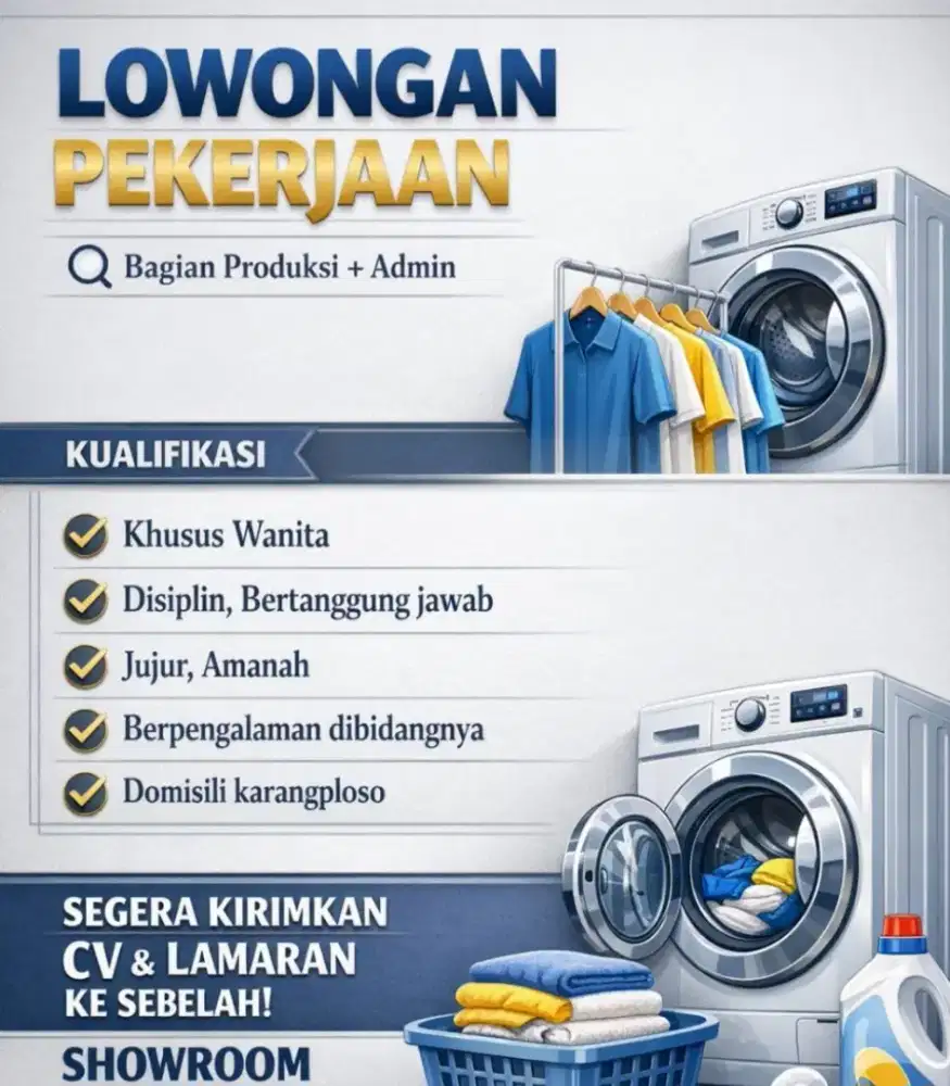 Lowongan kerja..khusus cewek untuk laundry..kirim CV lamaran segera