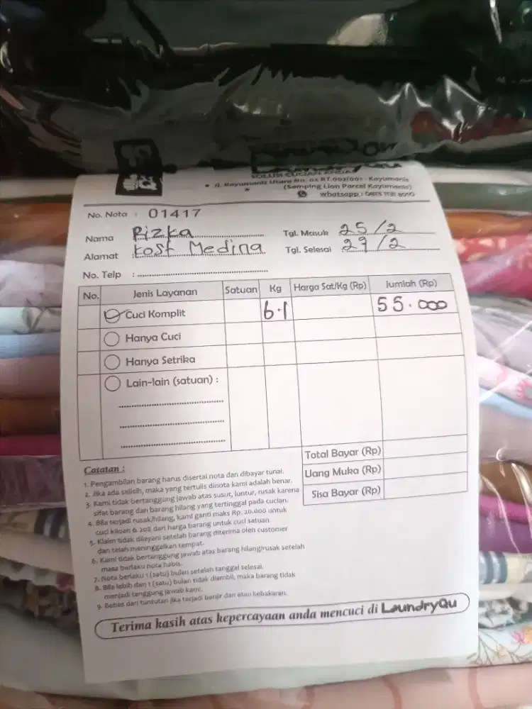 Bagian gosok packing Laundry