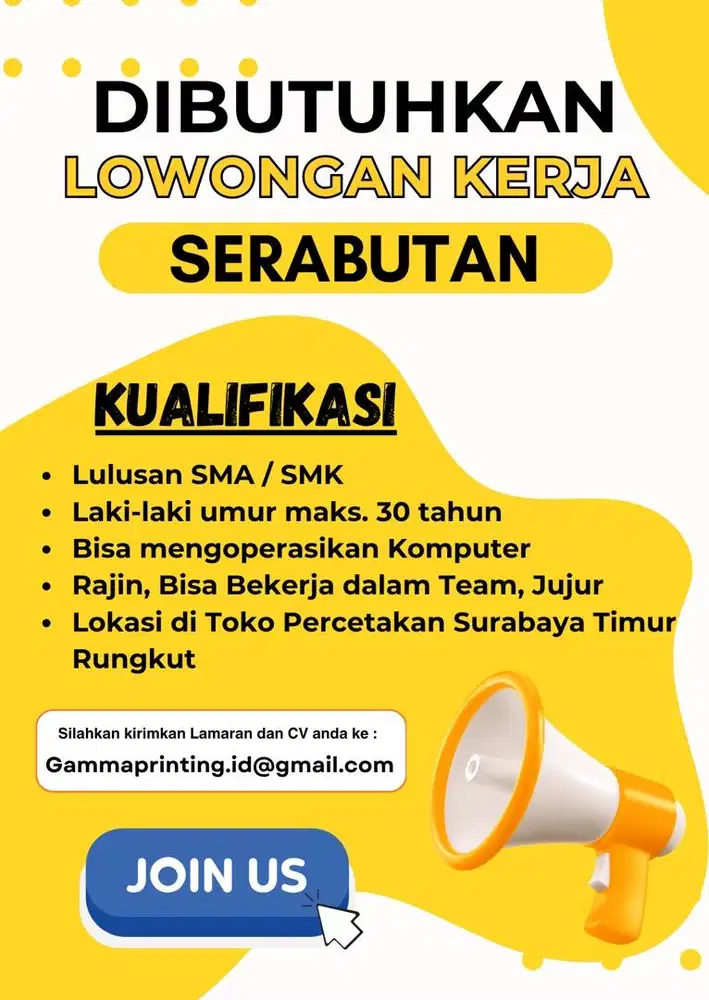 Dicari Lowongan Kerja Bagian Serabutan lokasi Surabaya Timur