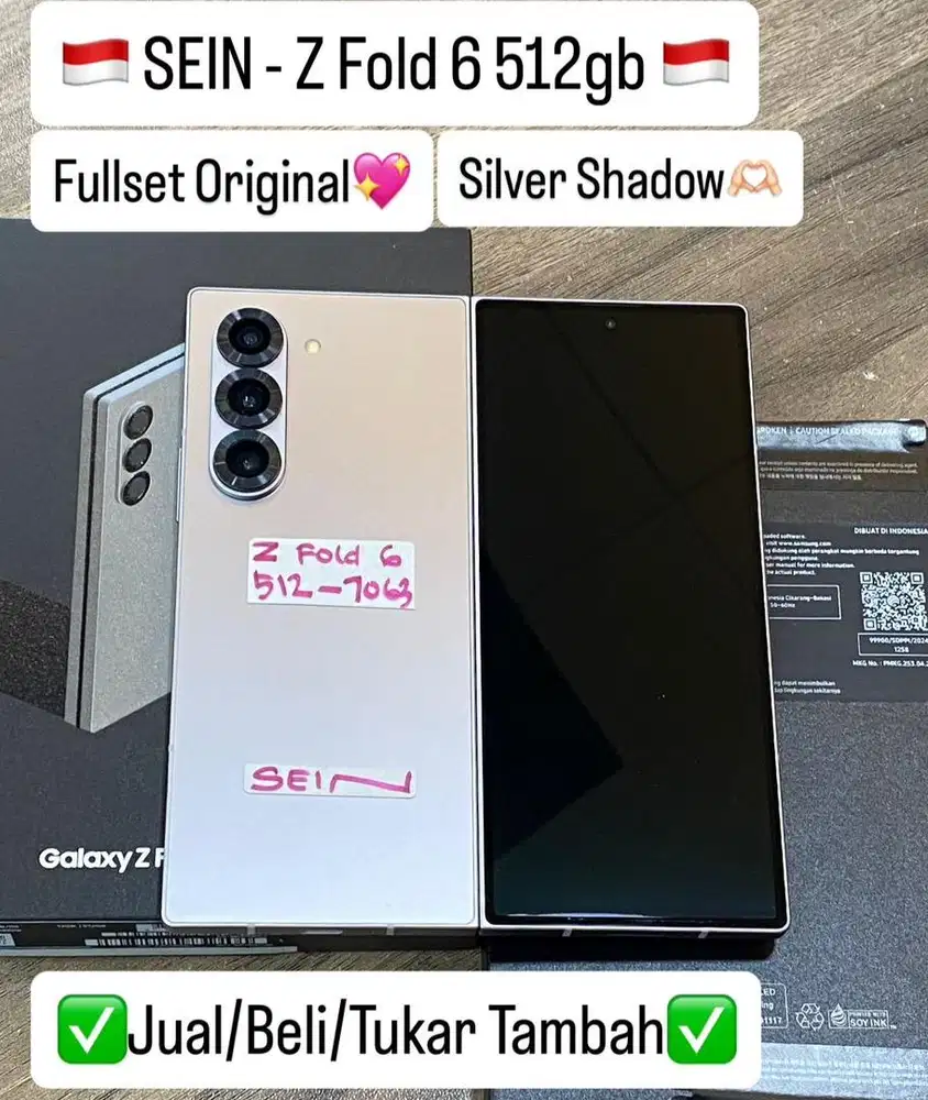 Samsung Zfold  6 12/512 Gb Silver Shadow Resmi Sein Bisa cicilan