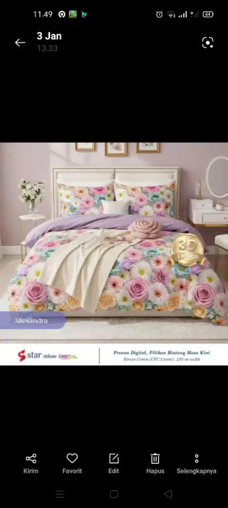 Sprei katun dingin premium motif 3D 160x200x30