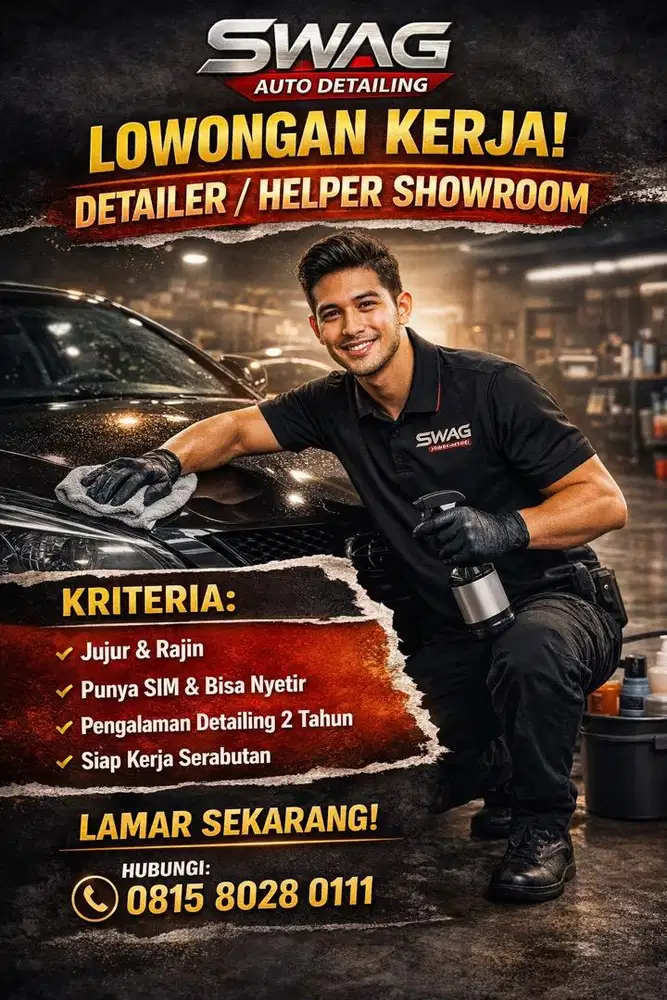 [Loker] Detailer Mobil Showroom PIK2 - Lowongan Kerja Tukang Poles