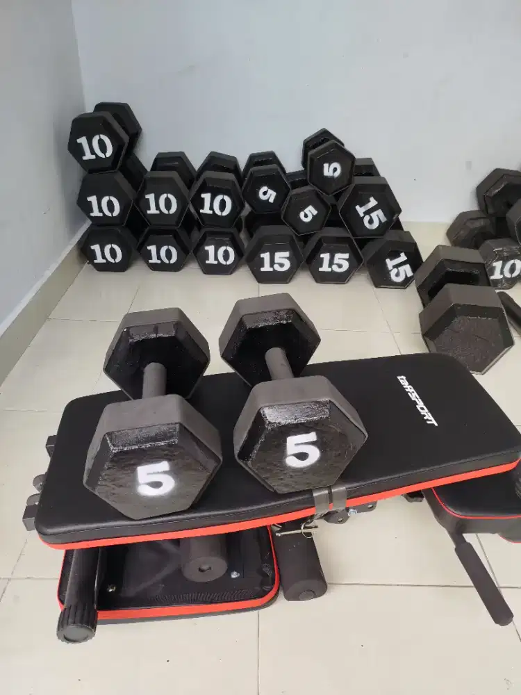 barbel / dumbell beton 5kg hexagonal keren (home made)