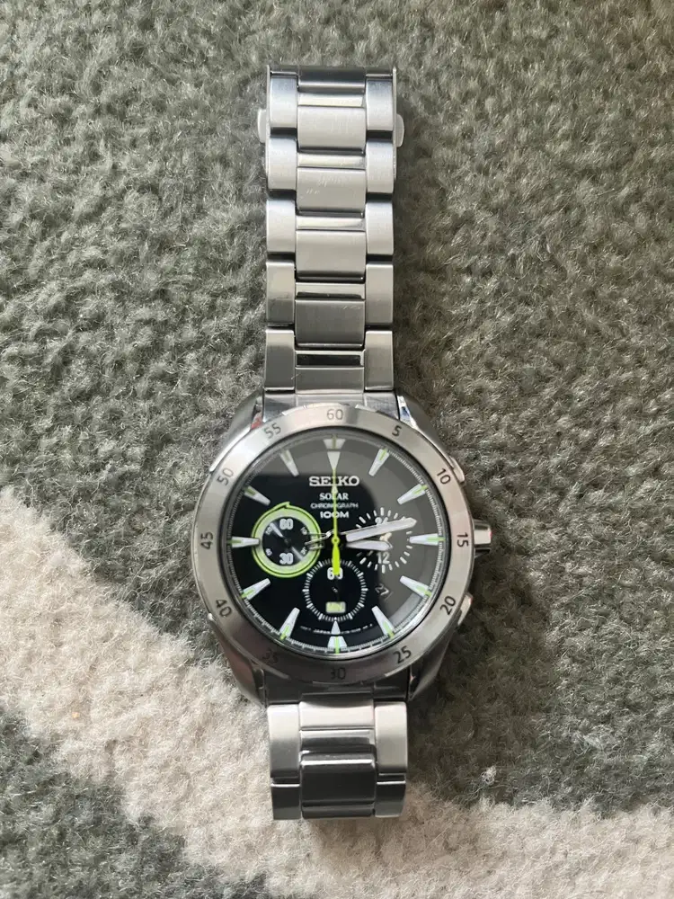 Seiko Solar SSC177 SSC177P1 Chronograph Black Dial Stainless Steel