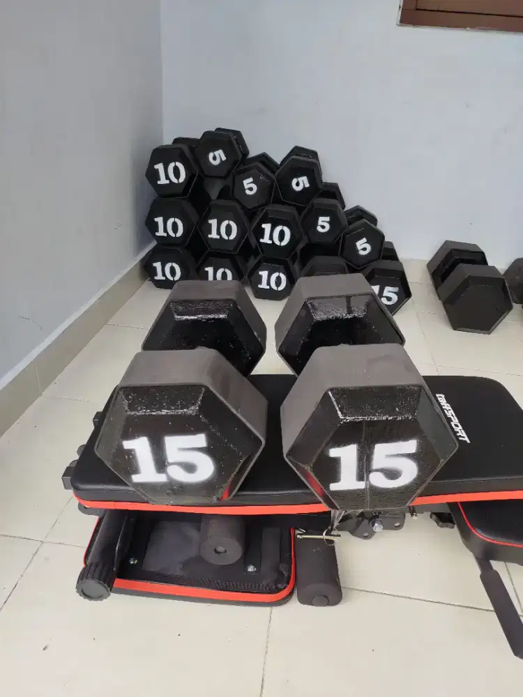 barbel / dumbell beton 15 kg hexagonal (home made)