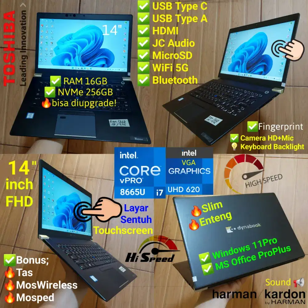 Intel Core i7 8665u RAM 16GB NVMe 256GB Layar Sentuh 14inch Toshiba