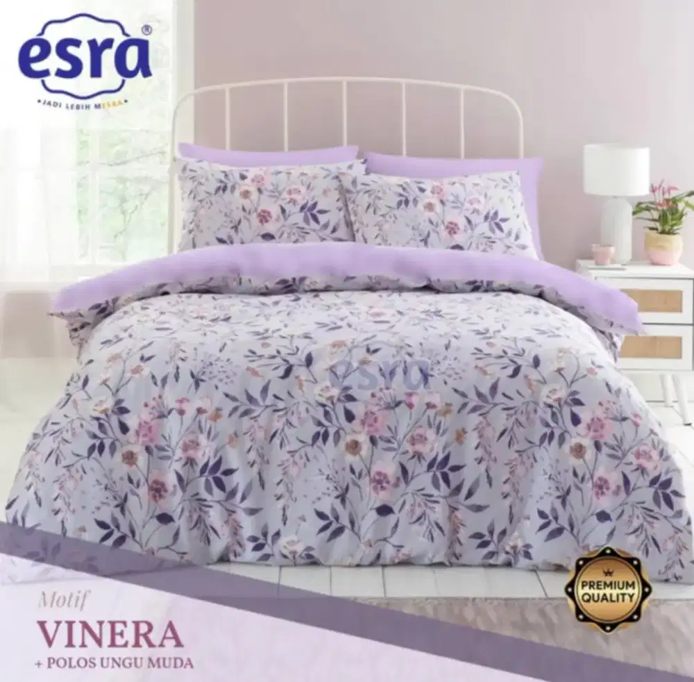 Sprei katun dingin motif bunga ungu