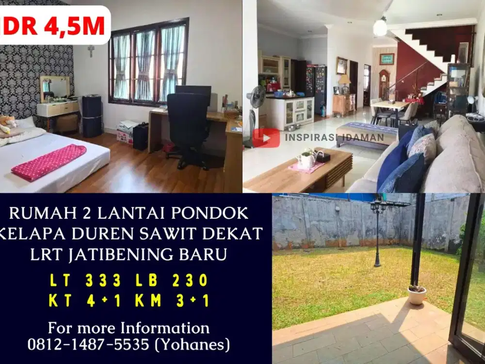 Rumah 2 Lantai Pondok Kelapa Duren Sawit dekat LRT Jatibening Baru