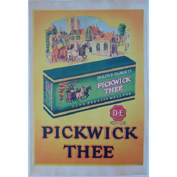 Iklan kertas teh DOUWE EGBERTS PICKWICK THEE dari kolonial Belanda