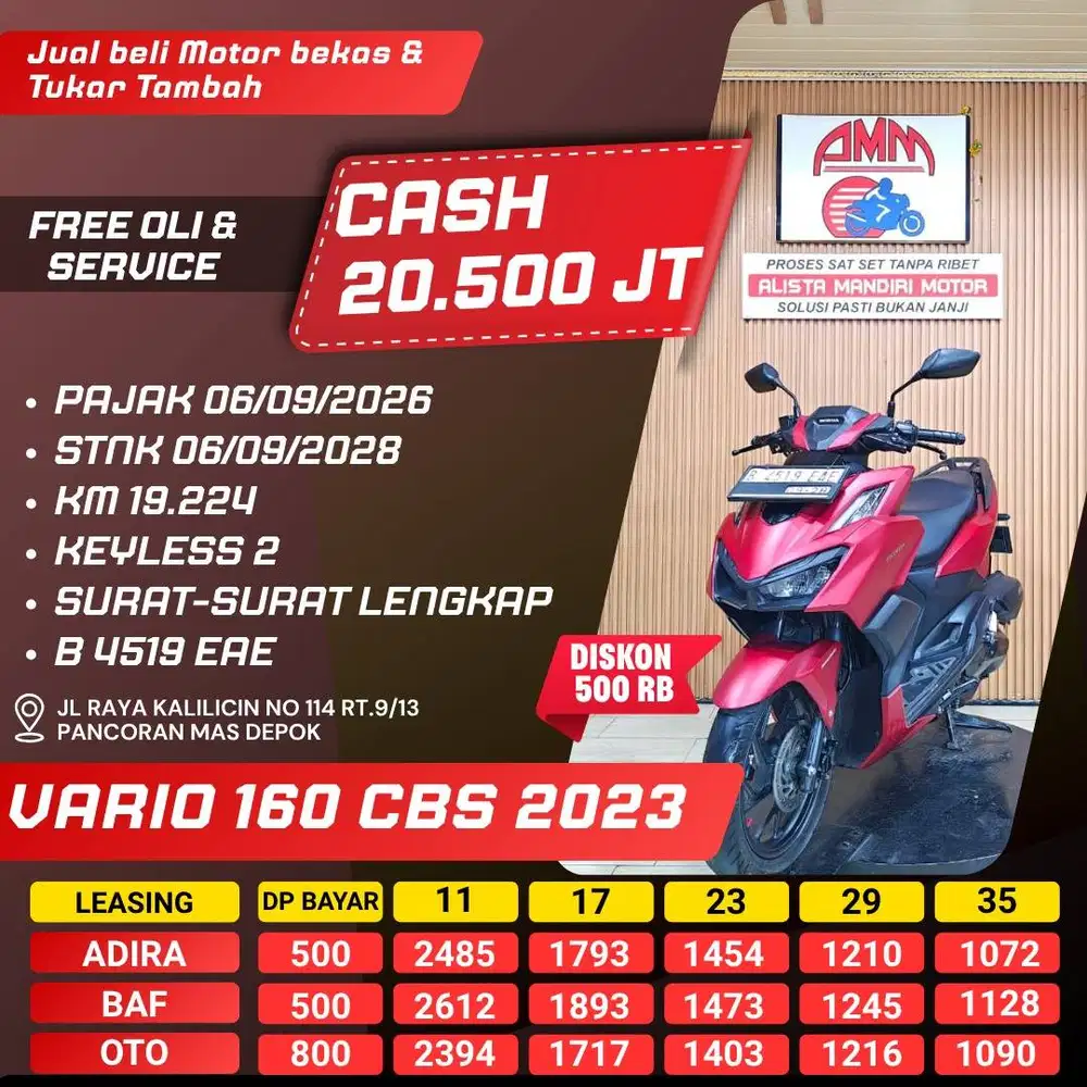 VARIO 160 CBS 2023 DP 500 PAJAK HIDUP REMOT 2 KM LOW KREDIVO CC ALISTA