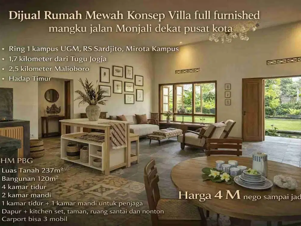 Rumah Villa Full Furnished Dekat UGM & Monjali – Siap Huni & Disewakan