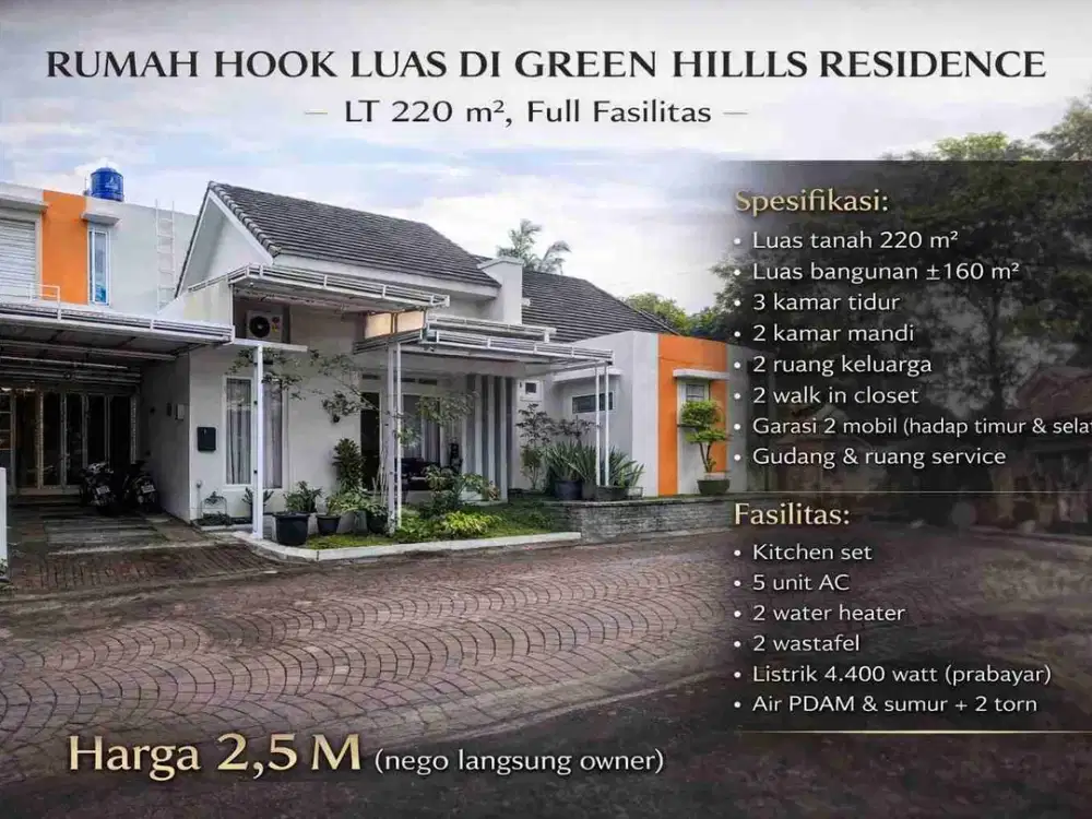 Rumah Hook Luas di Green Hills Residence – LT 220 m², Full Fasilitas
