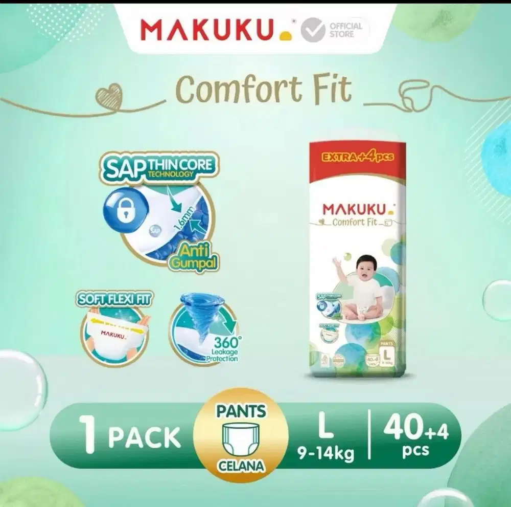 Jual pampers MAKUKU COMFORT FIT size L 40+4
