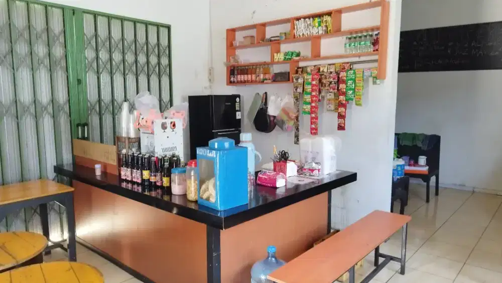 1 SET MEJA L + ETALASE + KURSI PANJANG + BONUS GELAS DAN CANGKIR