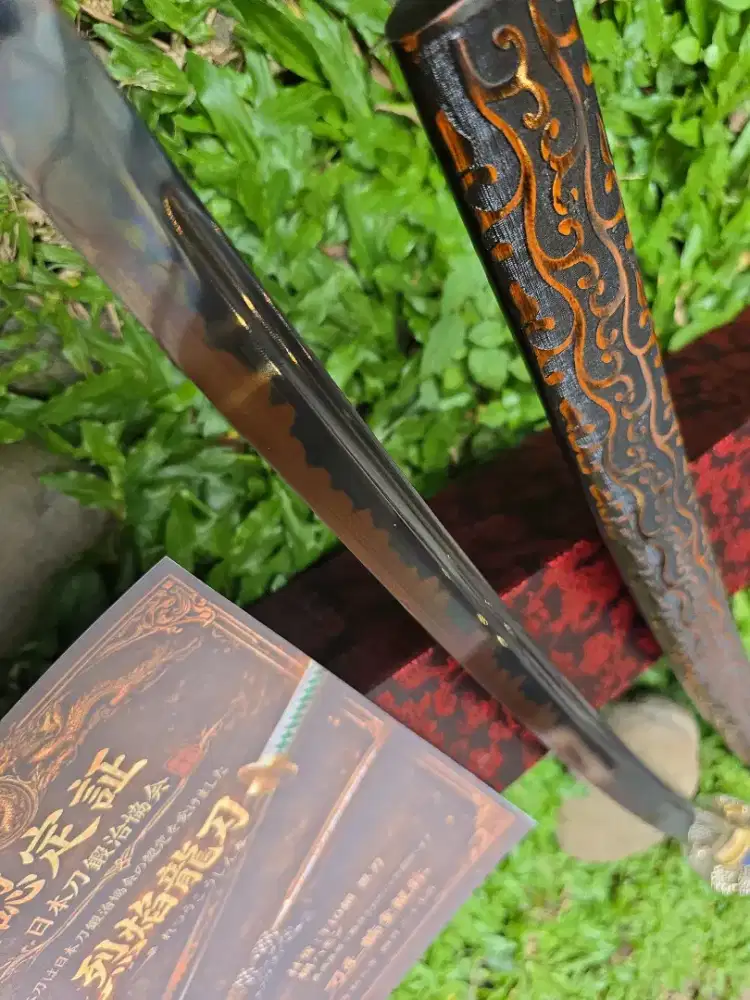 Pedang samurai shinken katana moesakaru doragon bronze hamon T10 blade