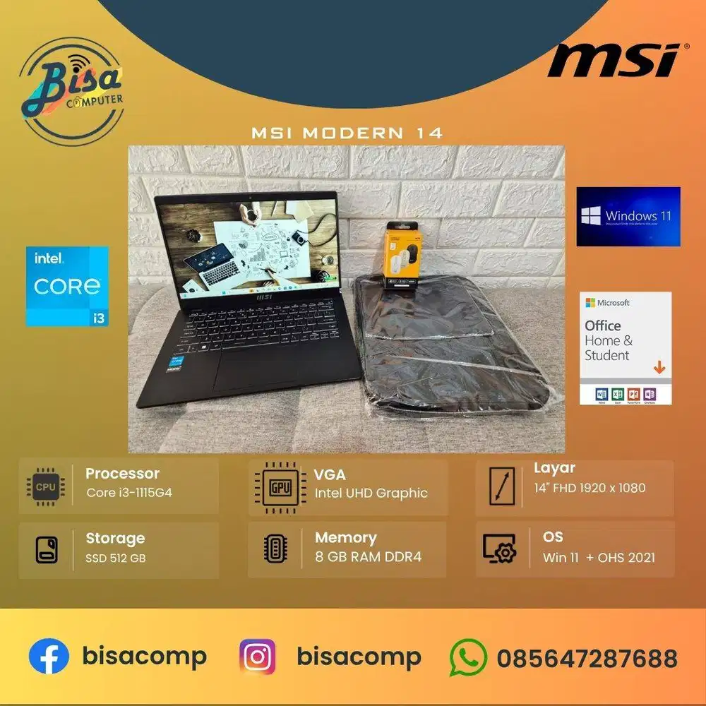MSi Modern 14 Intel Core i3-1115G4 ssd 512gb ram 8gb