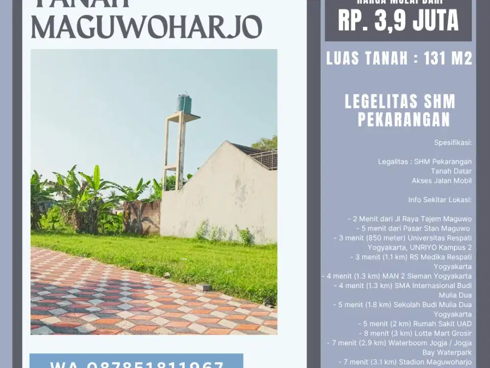 Tanah Maguwoharjo 3 menit dari  UNRIYO kampus 2