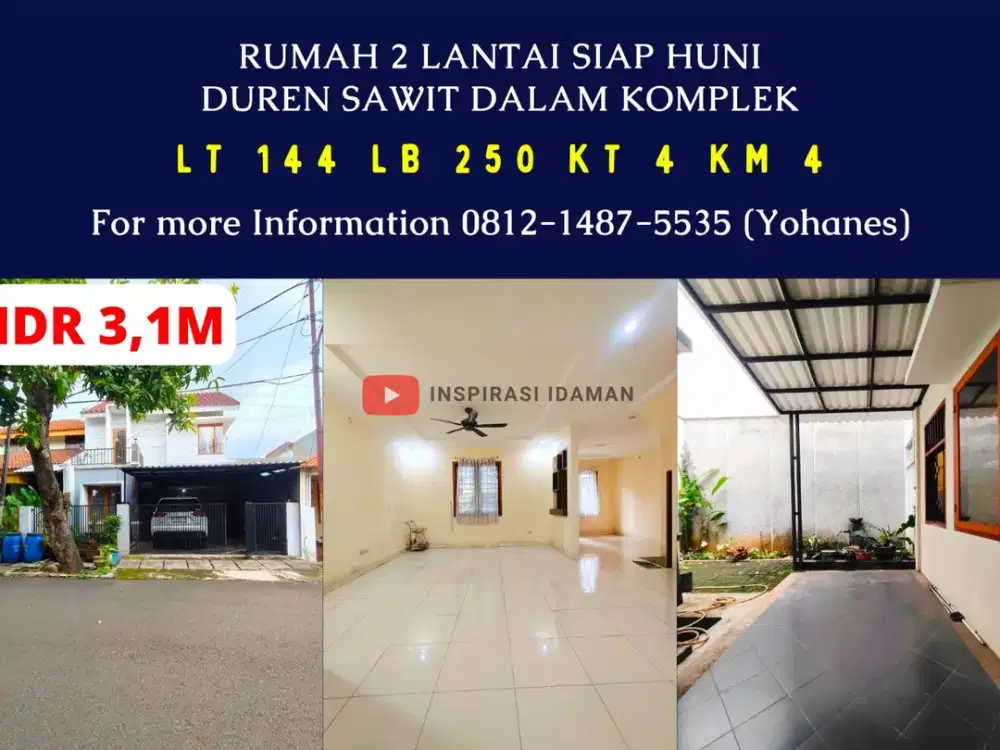 Rumah 2 Lantai Siap Huni Duren Sawit Dalam Komplek