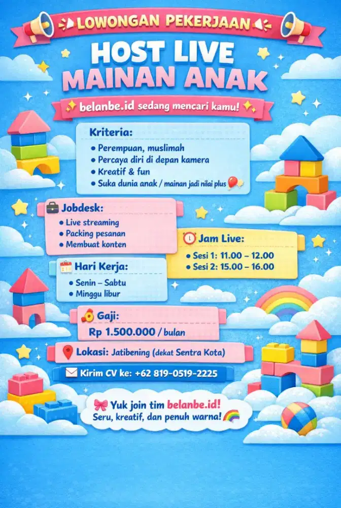 LOWONGAN KERJA LIVE STREAMING MAINAN ANAK