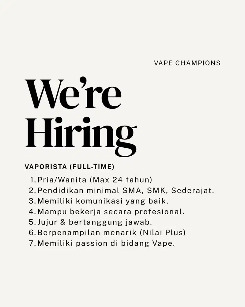 VAPORISTA (FULL TIME)